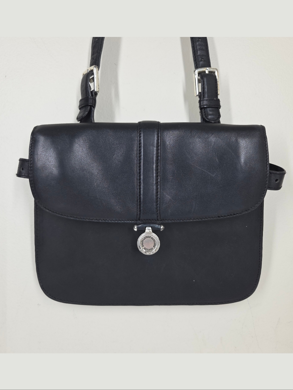 Vtg Ralph Lauren Saddlers Black Leather Shoulder Crossbody Bag Purse Preppy Boho